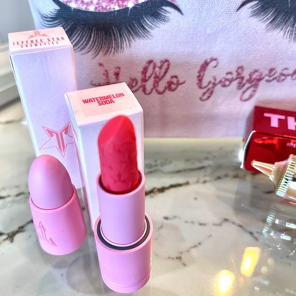 3 Pc NEW Jeffrey Star The Gloss Succulent&Velvet Lipstick Watermelon+Mkup Bag - Picture 9 of 9